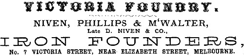 Advertisement for Niven, Phillips & McWalter, Iron Founders