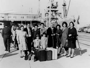 The Patris at Station Pier: The Catalfamo family, newly arrived migrants from Italy, on Station Pier, having just disembarked from the Patris