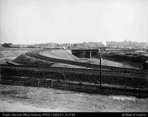 Foreground shows part of the Inner Circle line along what is now Park Street, North Fitzroy.