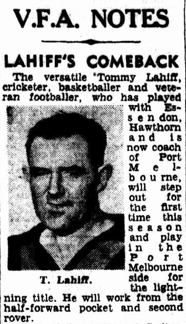 Tommy Lahiff, pictured at the time of his "comeback" in 1946
