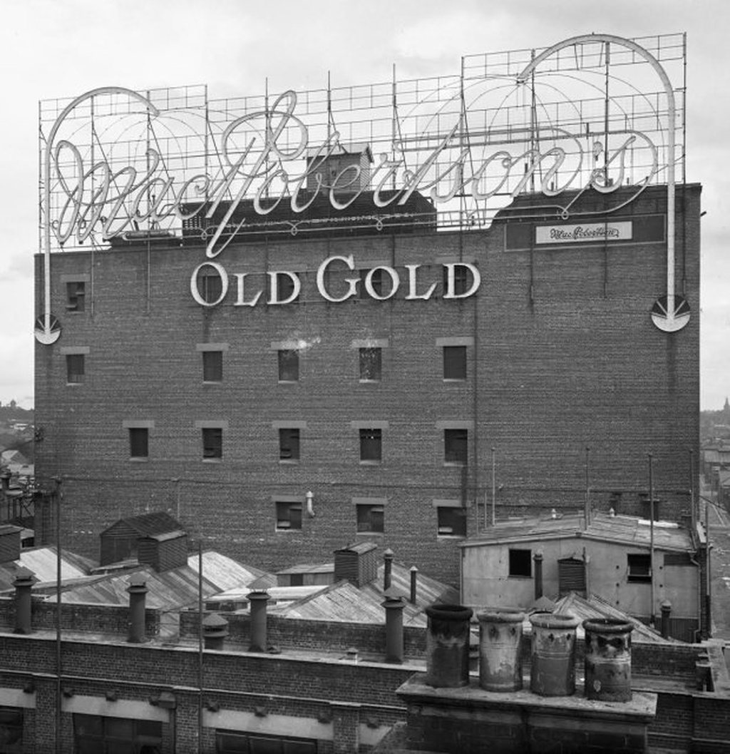 Macrobertson's Old Gold chocolate factory building and illuminated signage