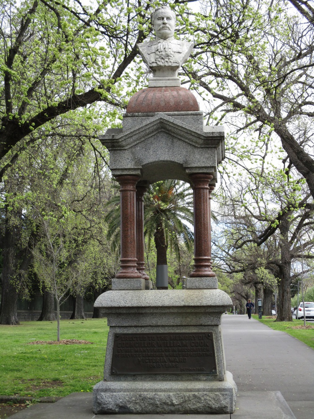 Memorial to William Cook, who served as a Melbourne City Councillor for Victoria Ward from 1894 to 1909.