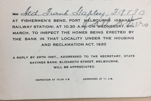 Invite to view state savings bank house construction, 1927