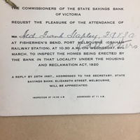 9 March 1927 invitation to view State Bank Houses at Fishermans Bend